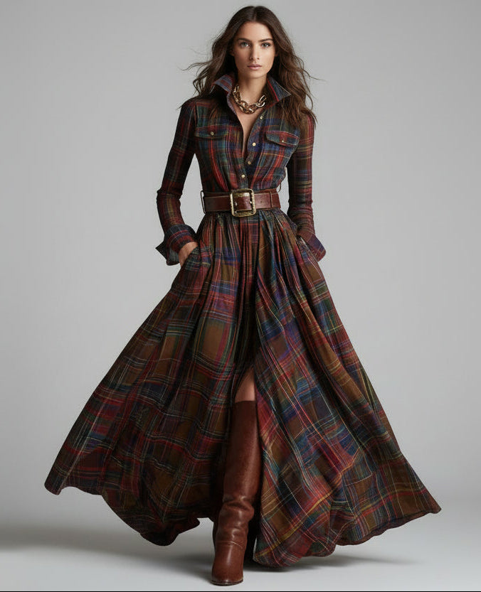 Beatriz · Vestido Blazer Cuadros con Cinturón Elegante